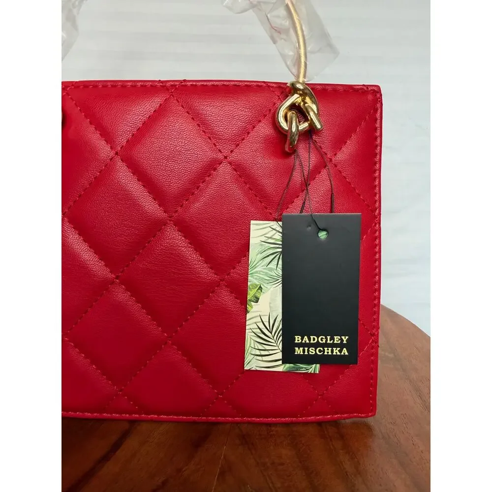 Badgley Mischka Red Quilted Studded Top Handle Satchel Crossbody NWT $129